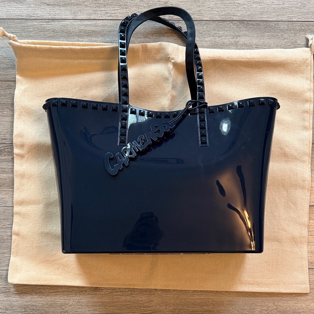 Carmen Sol Glossy Navy Studded Tote